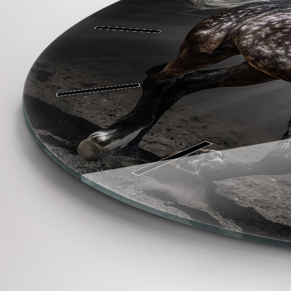 Round glass clock Galloping horse