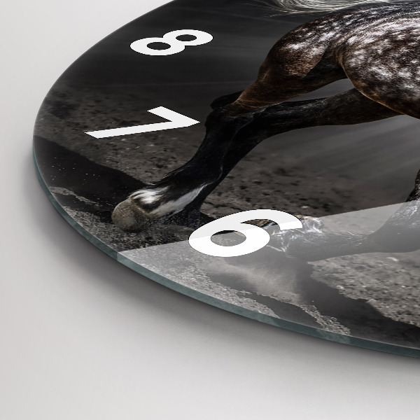 Round glass clock Galloping horse