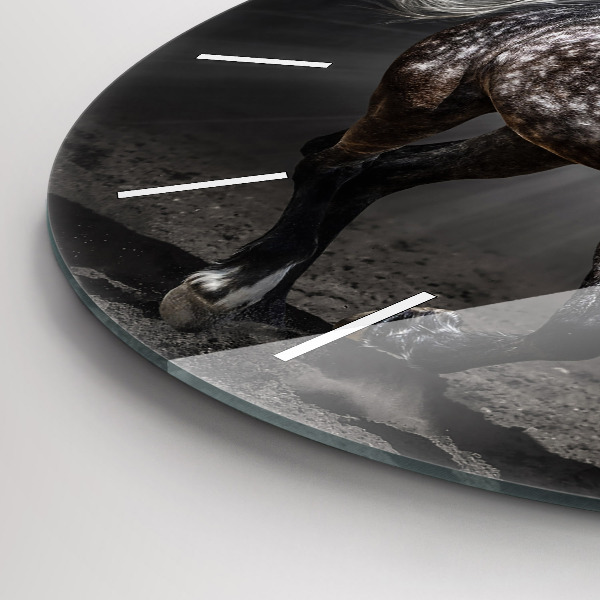 Round glass clock Galloping horse
