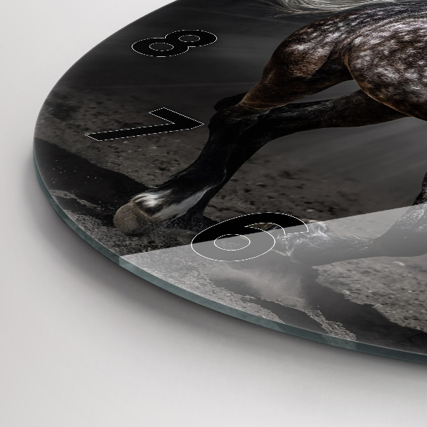 Round glass clock Galloping horse