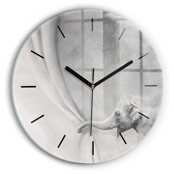 Round glass clock Elephant