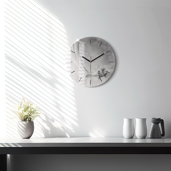 Round glass clock Elephant
