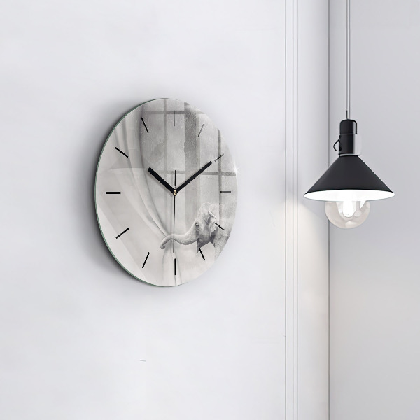 Round glass clock Elephant