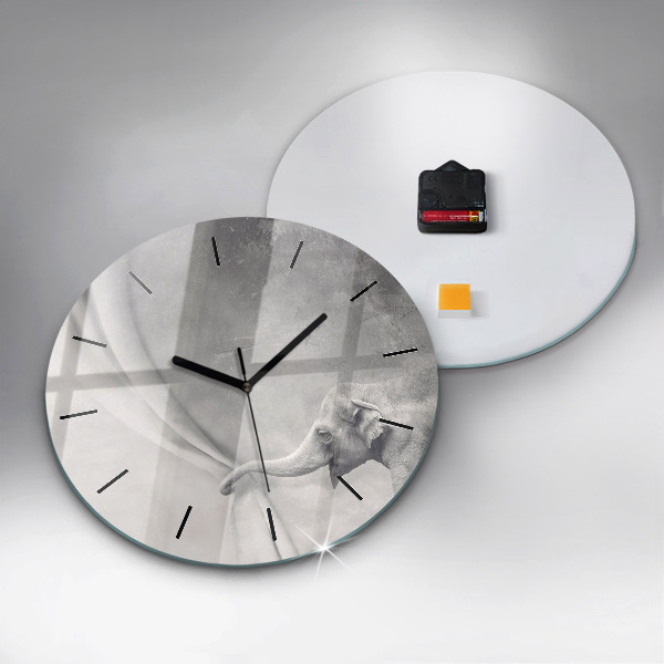 Round glass clock Elephant