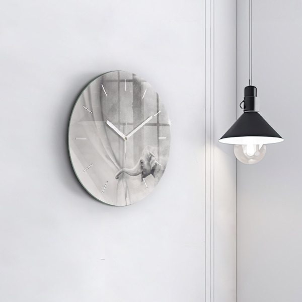 Round glass clock Elephant
