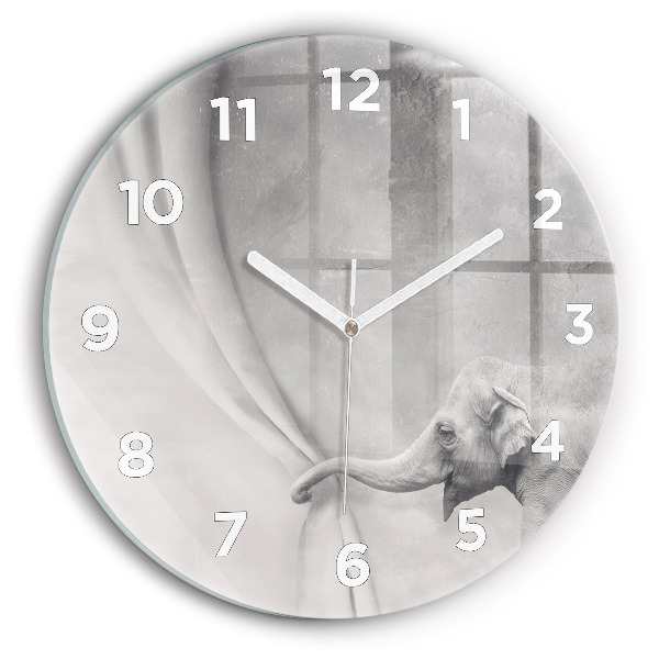 Round glass clock Elephant