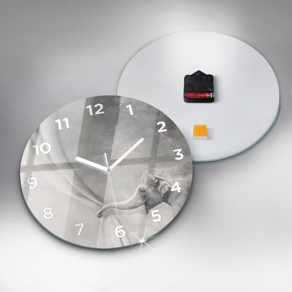 Round glass clock Elephant