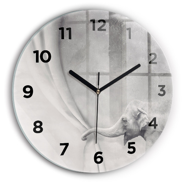Round glass clock Elephant