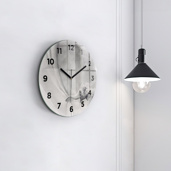 Round glass clock Elephant