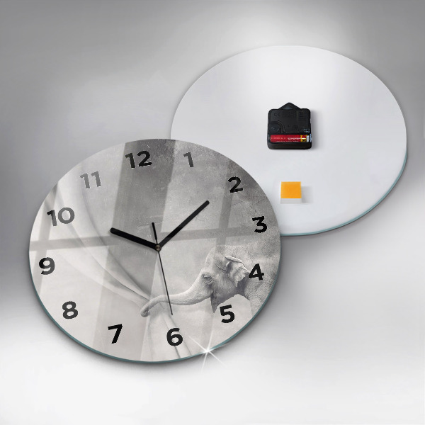 Round glass clock Elephant