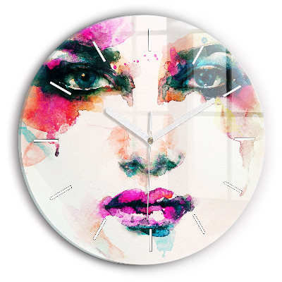 Round glass clock Abstract woman face