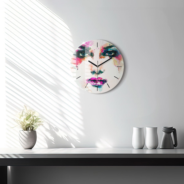 Round glass clock Abstract woman face