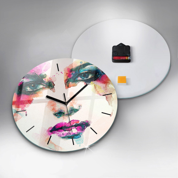 Round glass clock Abstract woman face