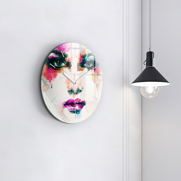 Round glass clock Abstract woman face