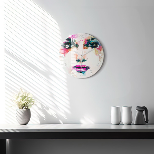 Round glass clock Abstract woman face