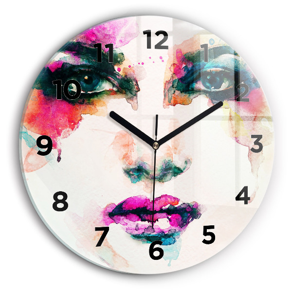 Round glass clock Abstract woman face