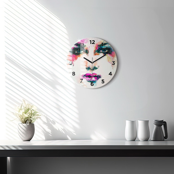 Round glass clock Abstract woman face