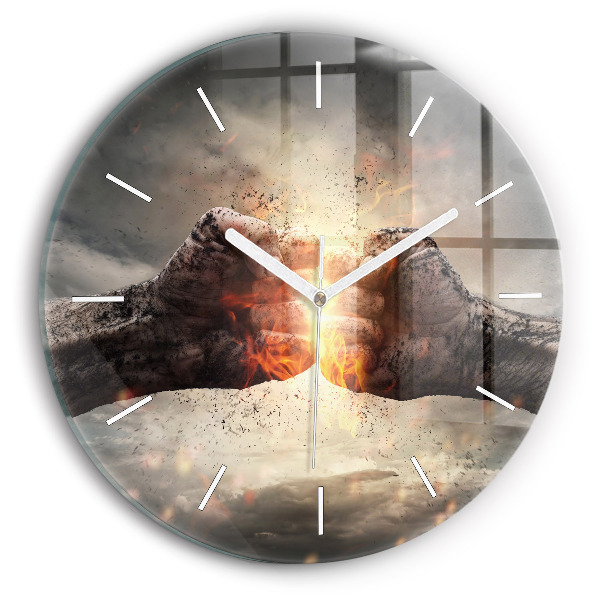 Round glass clock Fists Strength Power