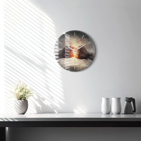Round glass clock Fists Strength Power