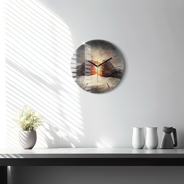 Round glass clock Fists Strength Power