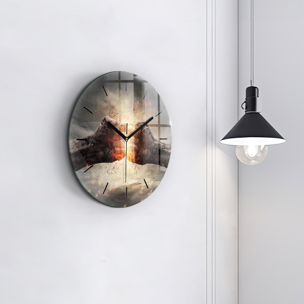 Round glass clock Fists Strength Power
