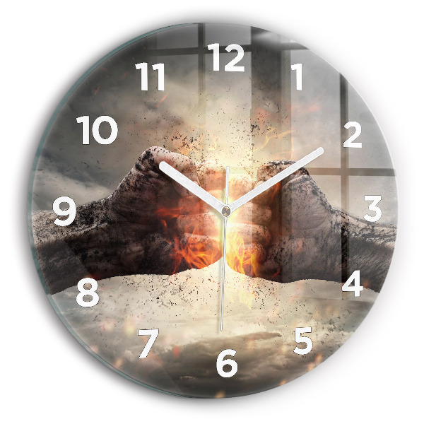Round glass clock Fists Strength Power