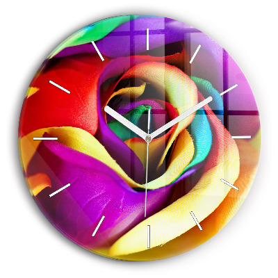 Round glass clock Rainbow Rose