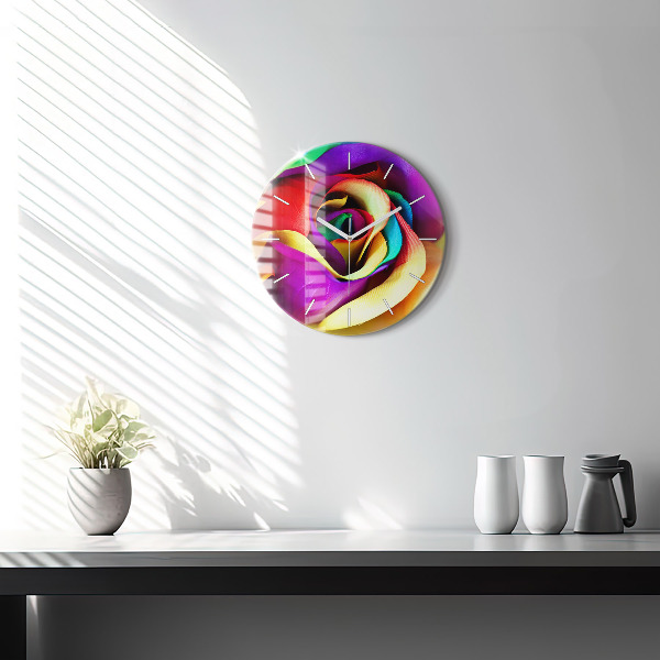 Round glass clock Rainbow Rose