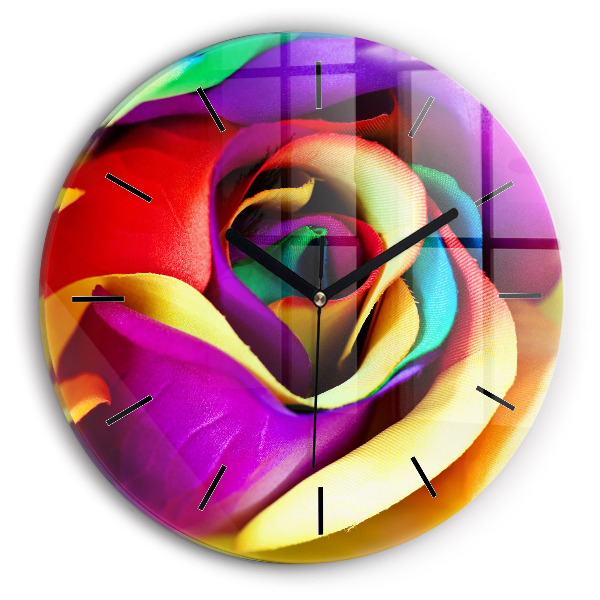 Round glass clock Rainbow Rose