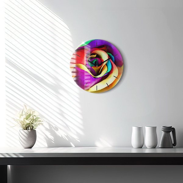 Round glass clock Rainbow Rose