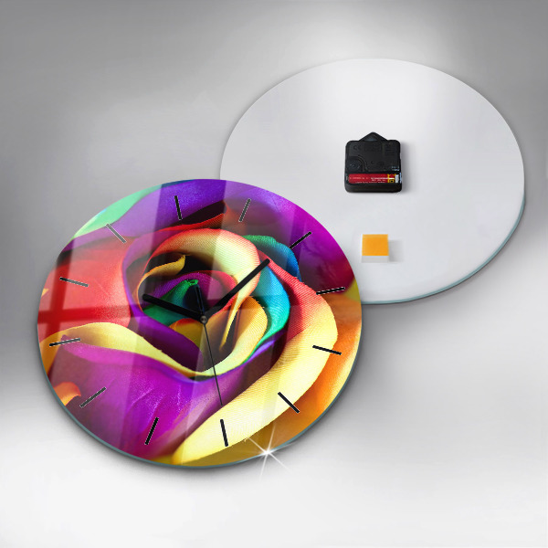 Round glass clock Rainbow Rose