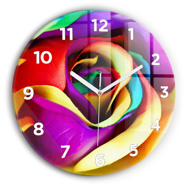 Round glass clock Rainbow Rose
