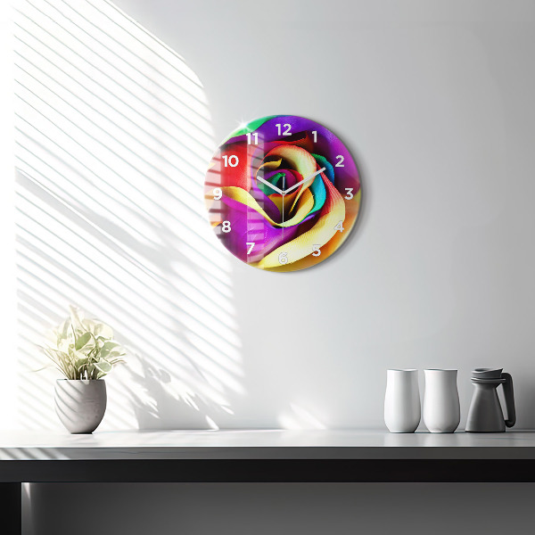 Round glass clock Rainbow Rose