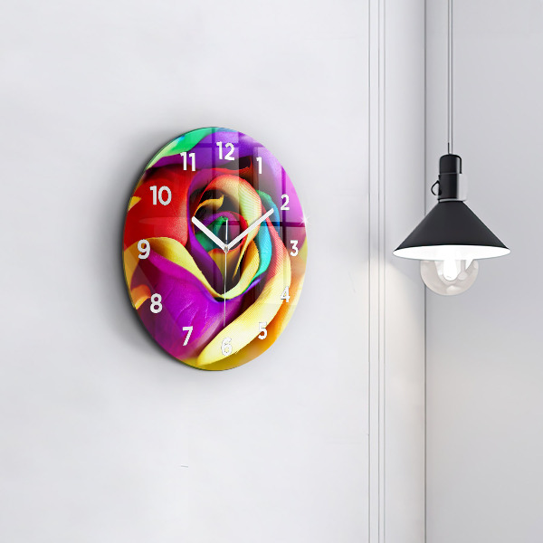Round glass clock Rainbow Rose