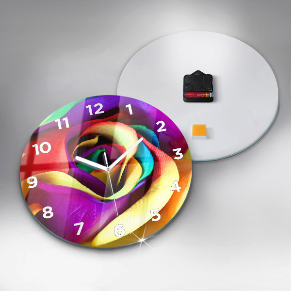 Round glass clock Rainbow Rose