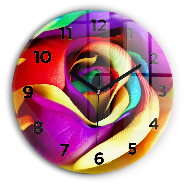 Round glass clock Rainbow Rose