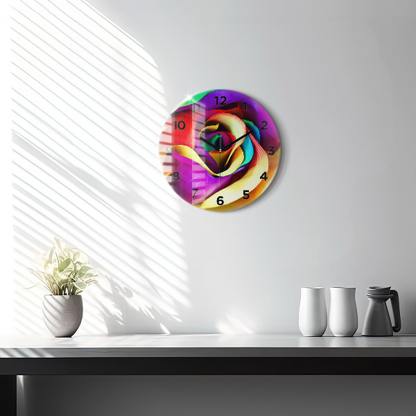 Round glass clock Rainbow Rose