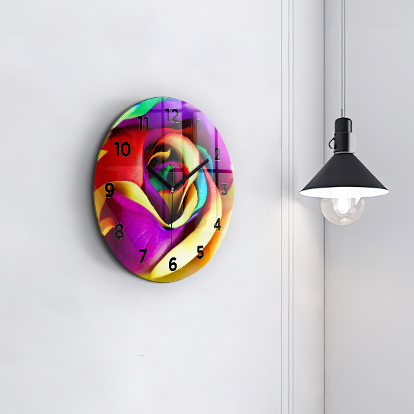 Round glass clock Rainbow Rose