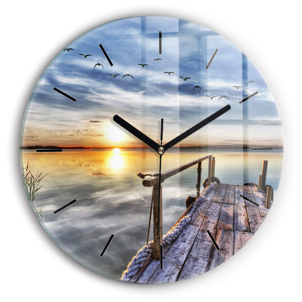 Round glass clock Lake Sunset