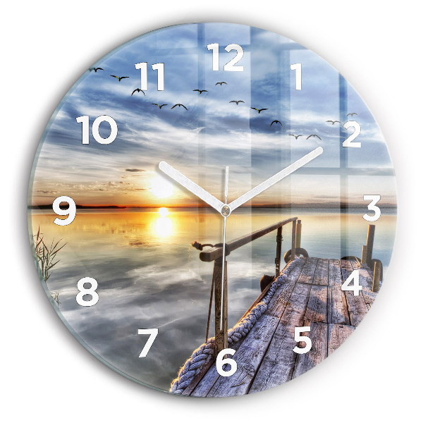 Round glass clock Lake Sunset