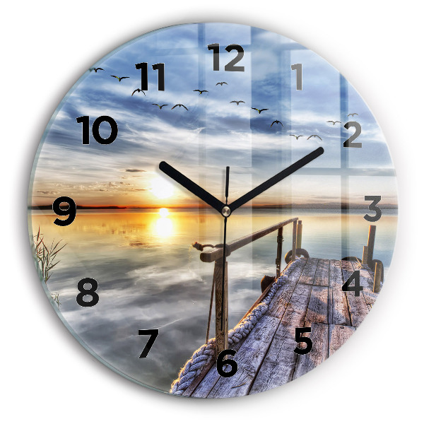 Round glass clock Lake Sunset