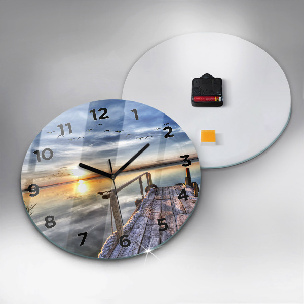 Round glass clock Lake Sunset