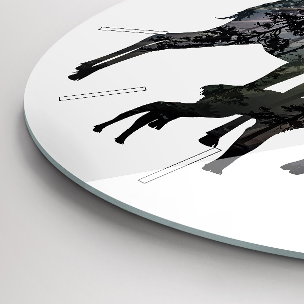 Round glass clock Deer family