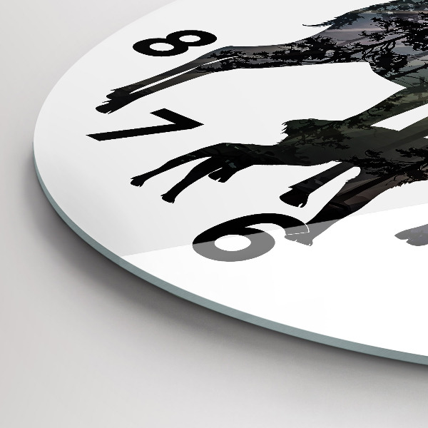 Round glass clock Deer family