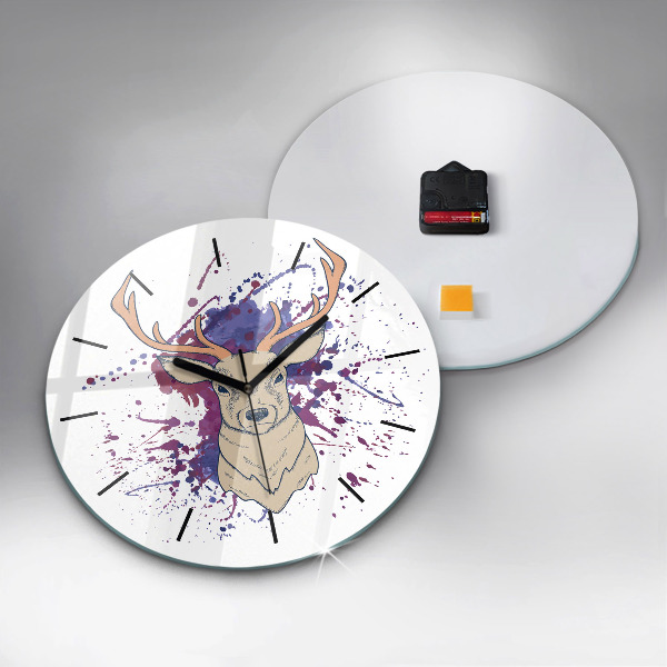 Round glass clock Deer vector illustration