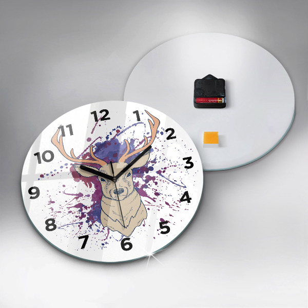 Round glass clock Deer vector illustration
