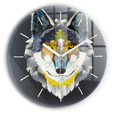 Round glass clock Wolf head