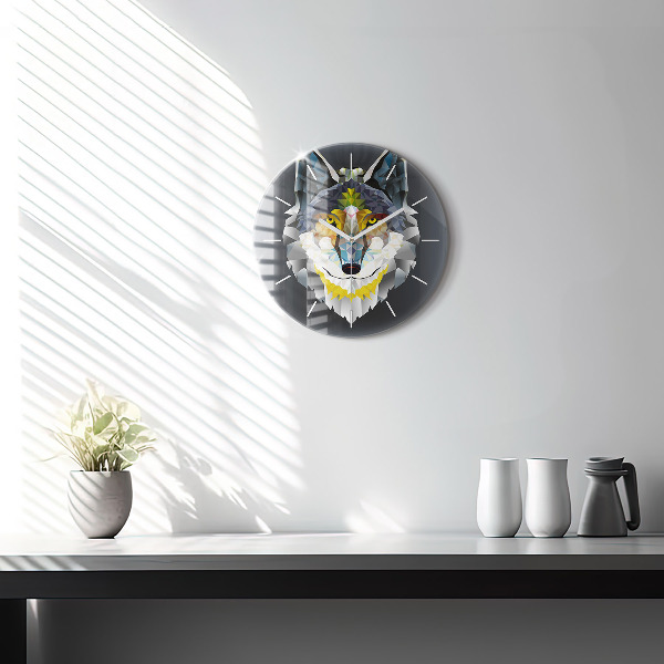 Round glass clock Wolf head