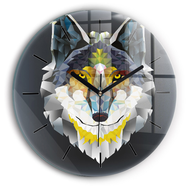 Round glass clock Wolf head