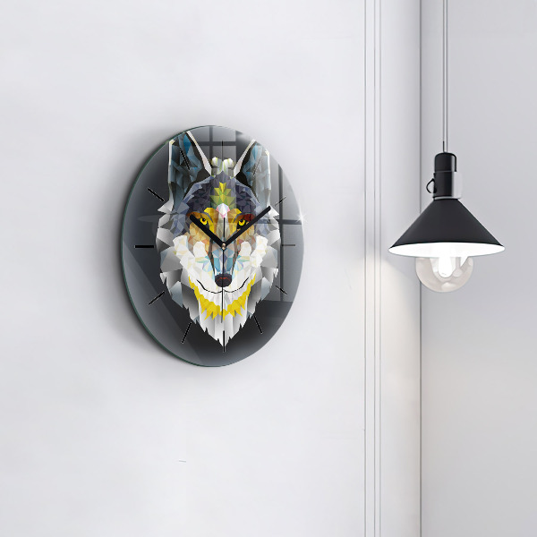 Round glass clock Wolf head
